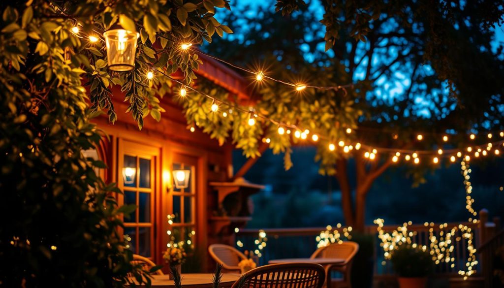 outdoor string lights creating magical ambiance